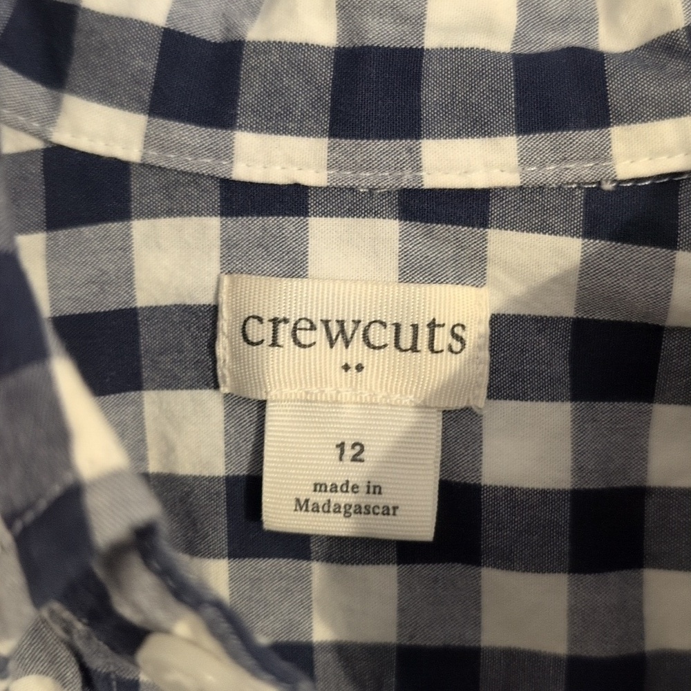 Crewcuts Navy & White Checkered Button Down Long Sleeve Shirt Size Boys 12 - Picture 2 of 6